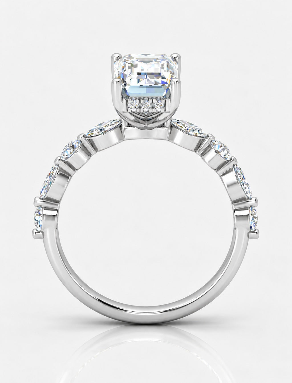 The Versailles IGI Certified Lab Grown Emerald-Cut Diamond Hidden Halo Engagement Ring in Gold & Platinum