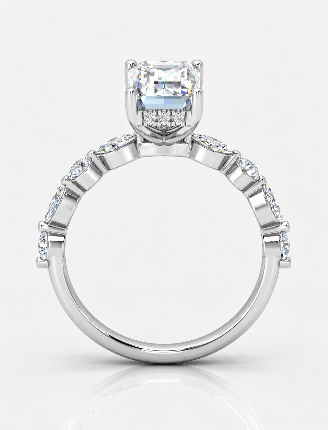 The Versailles IGI Certified Lab Grown Emerald-Cut Diamond Hidden Halo Engagement Ring in Gold & Platinum