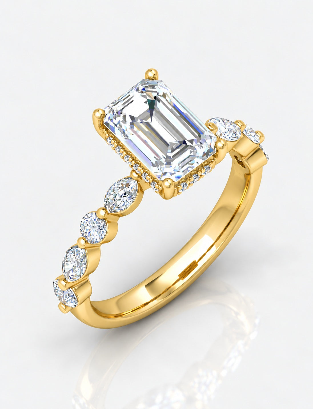 The Versailles IGI Certified Lab Grown Emerald-Cut Diamond Hidden Halo Engagement Ring in Gold & Platinum