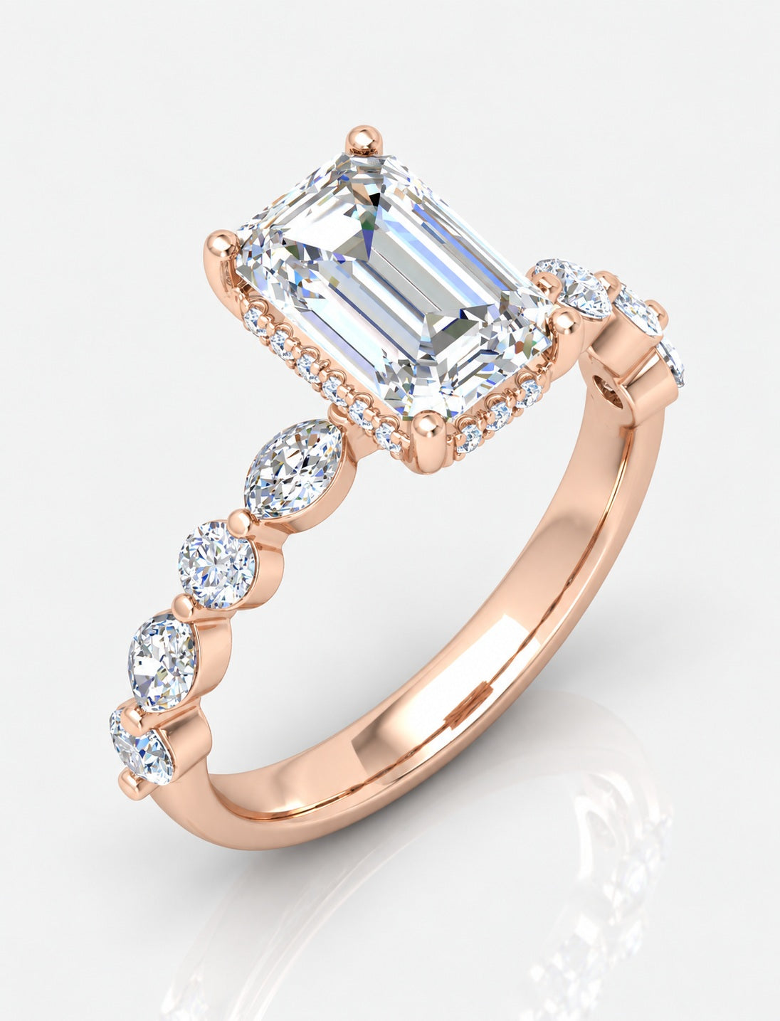 The Versailles IGI Certified Lab Grown Emerald-Cut Diamond Hidden Halo Engagement Ring in Gold & Platinum