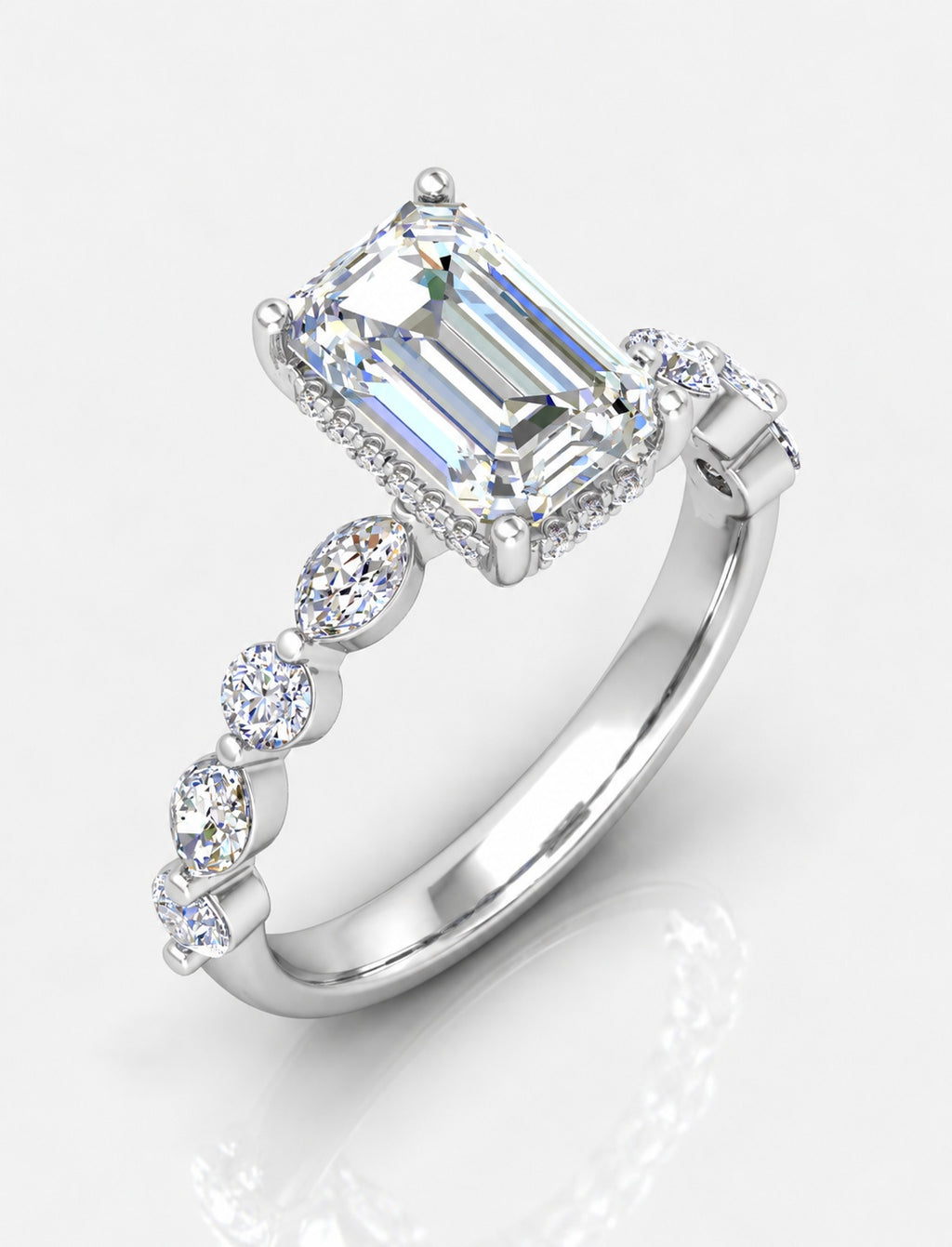 The Versailles IGI Certified Lab Grown Emerald-Cut Diamond Hidden Halo Engagement Ring in Gold & Platinum