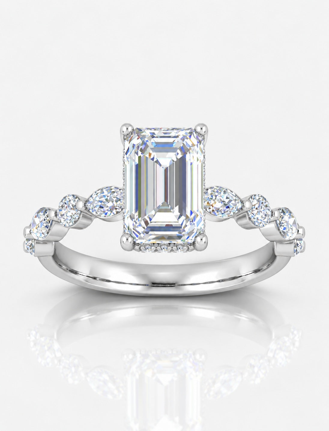 The Versailles IGI Certified Lab Grown Emerald-Cut Diamond Hidden Halo Engagement Ring in Gold & Platinum