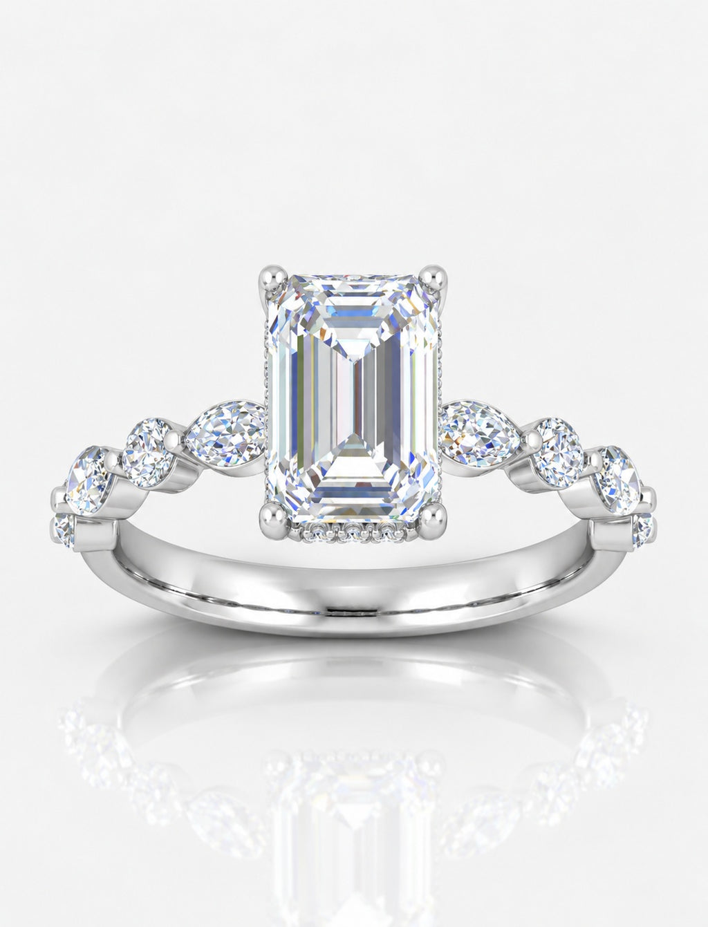The Versailles IGI Certified Lab Grown Emerald-Cut Diamond Hidden Halo Engagement Ring in Gold & Platinum