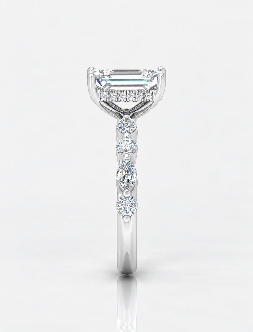 The Versailles IGI Certified Lab Grown Emerald-Cut Diamond Hidden Halo Engagement Ring in Gold & Platinum