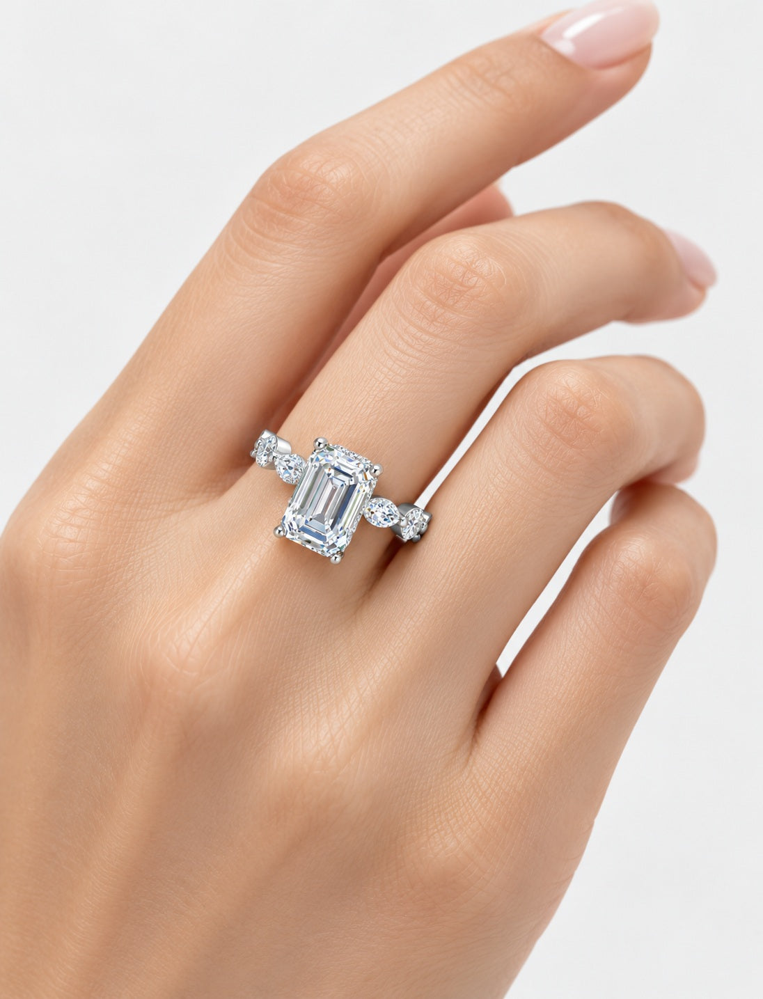 The Versailles IGI Certified Lab Grown Emerald-Cut Diamond Hidden Halo Engagement Ring in Gold & Platinum