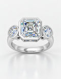 IGI Certified Lab Grown Asscher Cut Three-Stone Bezel Set Engagement Ring in Gold & Platinum – 1–4Ct