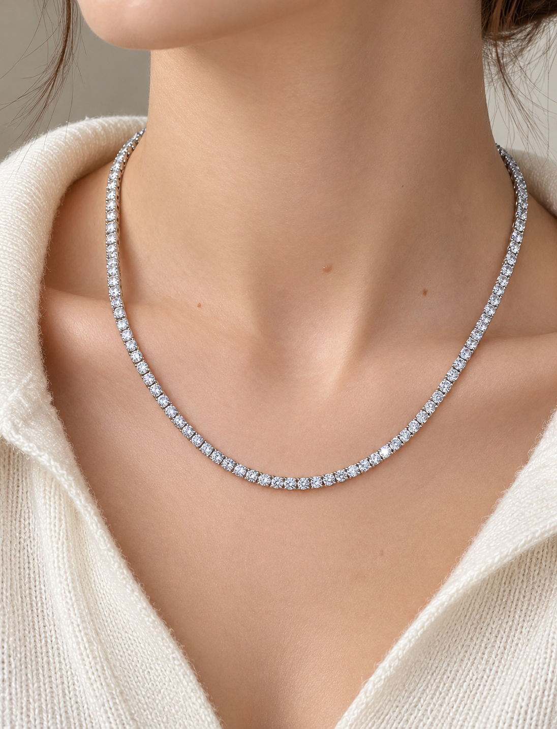 16 Ctw Round Lab-Grown Diamond Tennis Necklace in 9K Gold