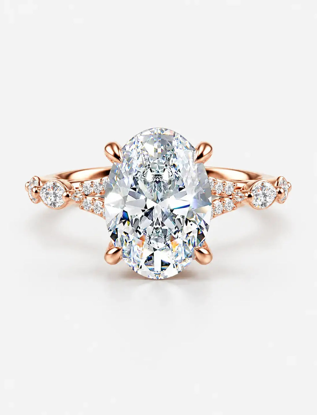 IGI Certified Lab Grown Oval Brilliant Diamond Engagement Ring with Alternating Marquise & Round Band in Gold & Platinum