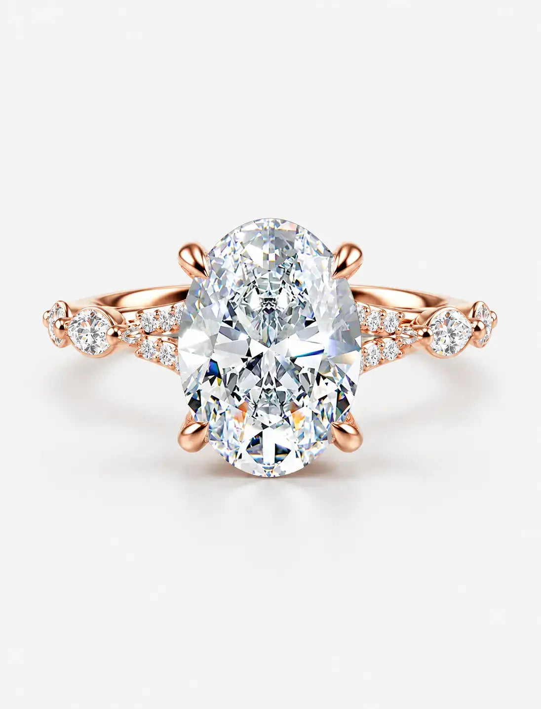 IGI Certified Lab Grown Oval Brilliant Diamond Engagement Ring with Alternating Marquise & Round Band in Gold & Platinum