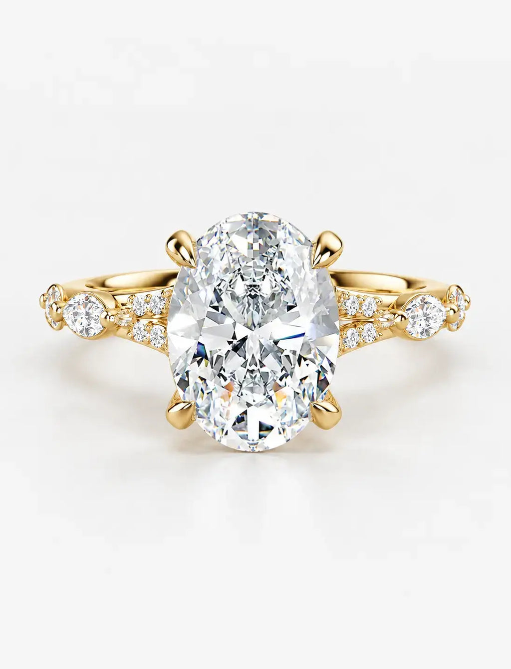 IGI Certified Lab Grown Oval Brilliant Diamond Engagement Ring with Alternating Marquise & Round Band in Gold & Platinum