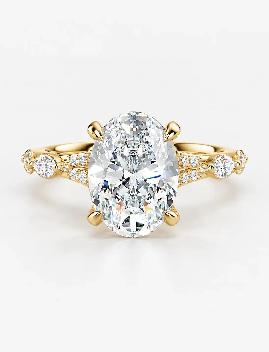 IGI Certified Lab Grown Oval Brilliant Diamond Engagement Ring with Alternating Marquise & Round Band in Gold & Platinum