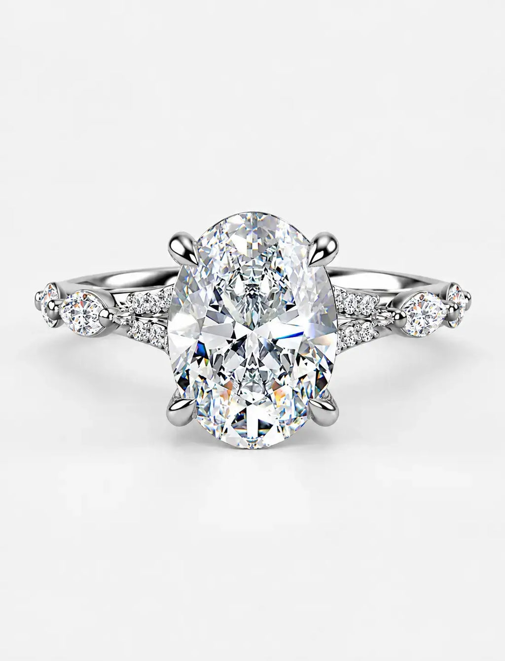 IGI Certified Lab Grown Oval Brilliant Diamond Engagement Ring with Alternating Marquise & Round Band in Gold & Platinum
