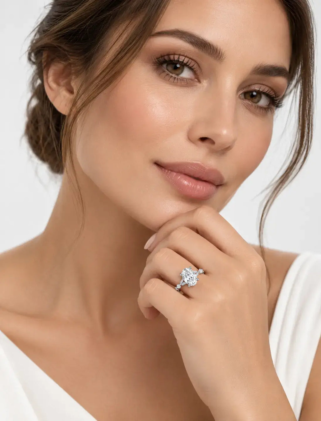 IGI Certified Lab Grown Oval Brilliant Diamond Engagement Ring with Alternating Marquise & Round Band in Gold & Platinum
