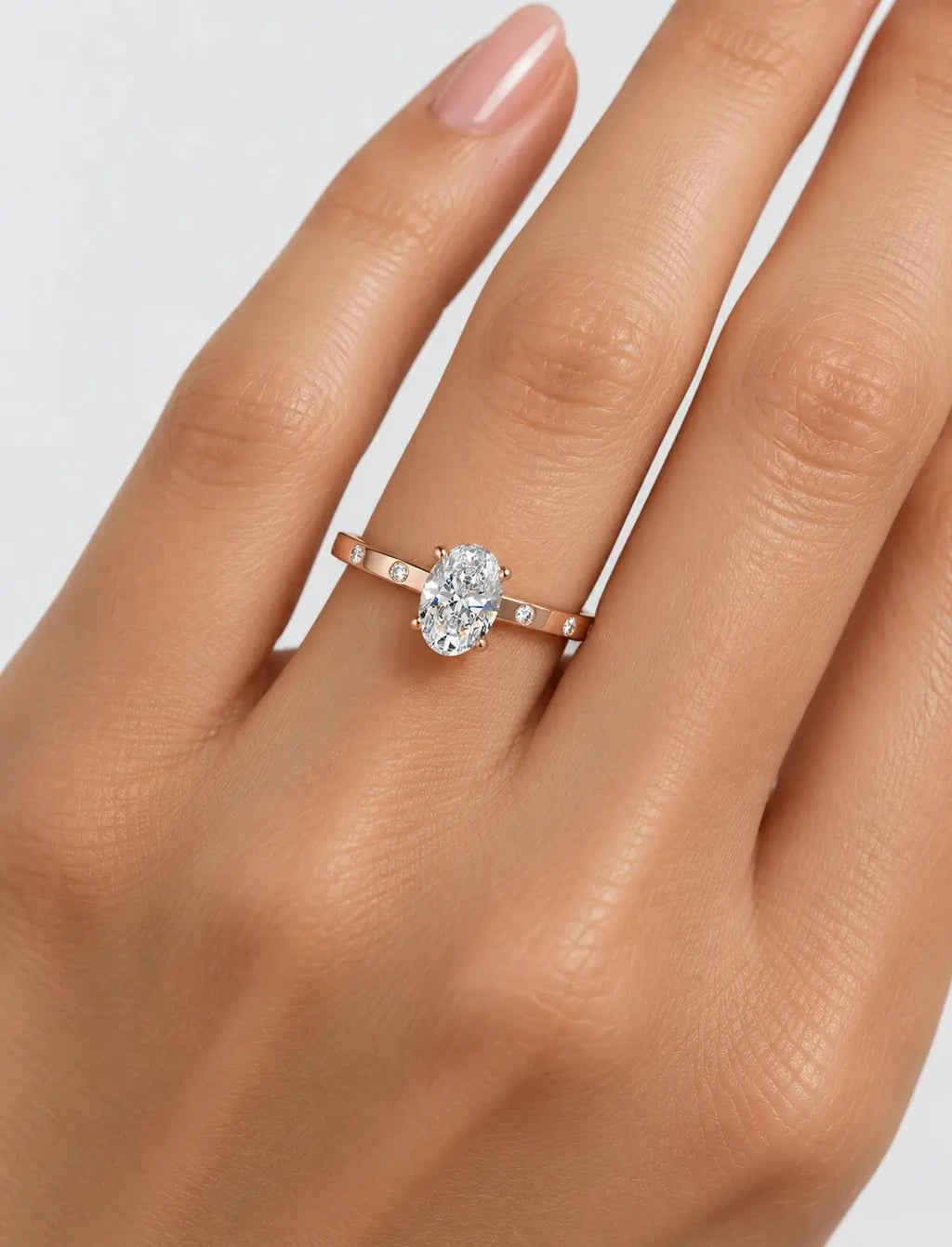 IGI Certified Lab Grown Oval Diamond Engagement Ring with Flush-Set Diamond Band in Gold & Platinum