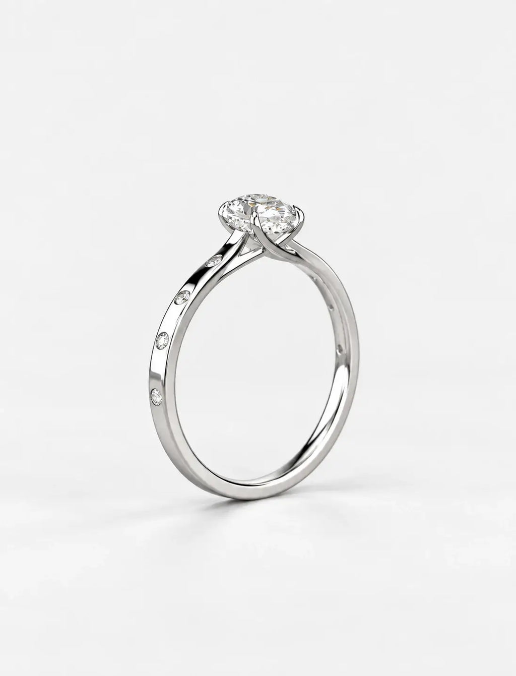 IGI Certified Lab Grown Oval Diamond Engagement Ring with Flush-Set Diamond Band in Gold & Platinum