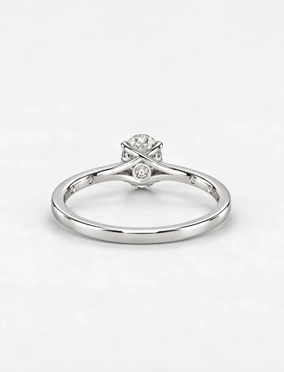 IGI Certified Lab Grown Oval Diamond Engagement Ring with Flush-Set Diamond Band in Gold & Platinum