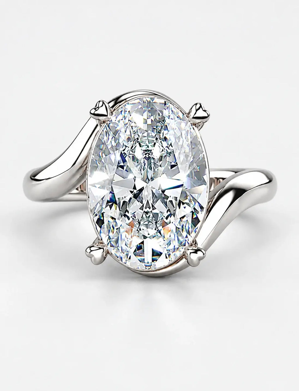 IGI Certified Lab Grown Oval Diamond Bypass Twist Solitaire Engagement Ring in Gold & Platinum