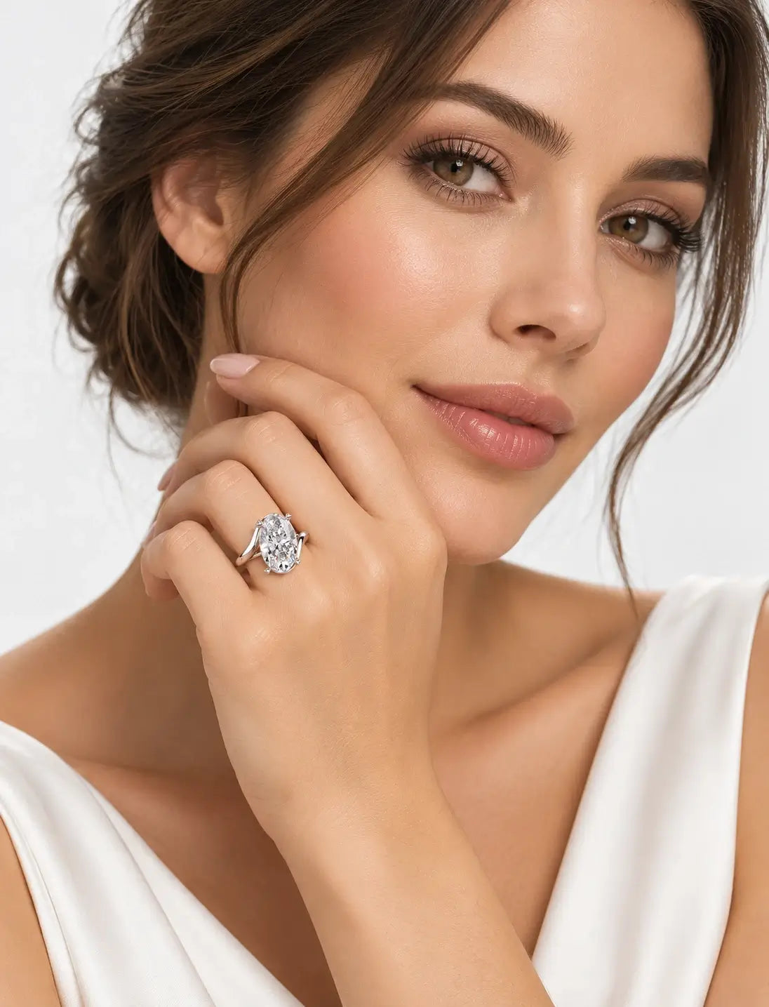 IGI Certified Lab Grown Oval Diamond Bypass Twist Solitaire Engagement Ring in Gold & Platinum