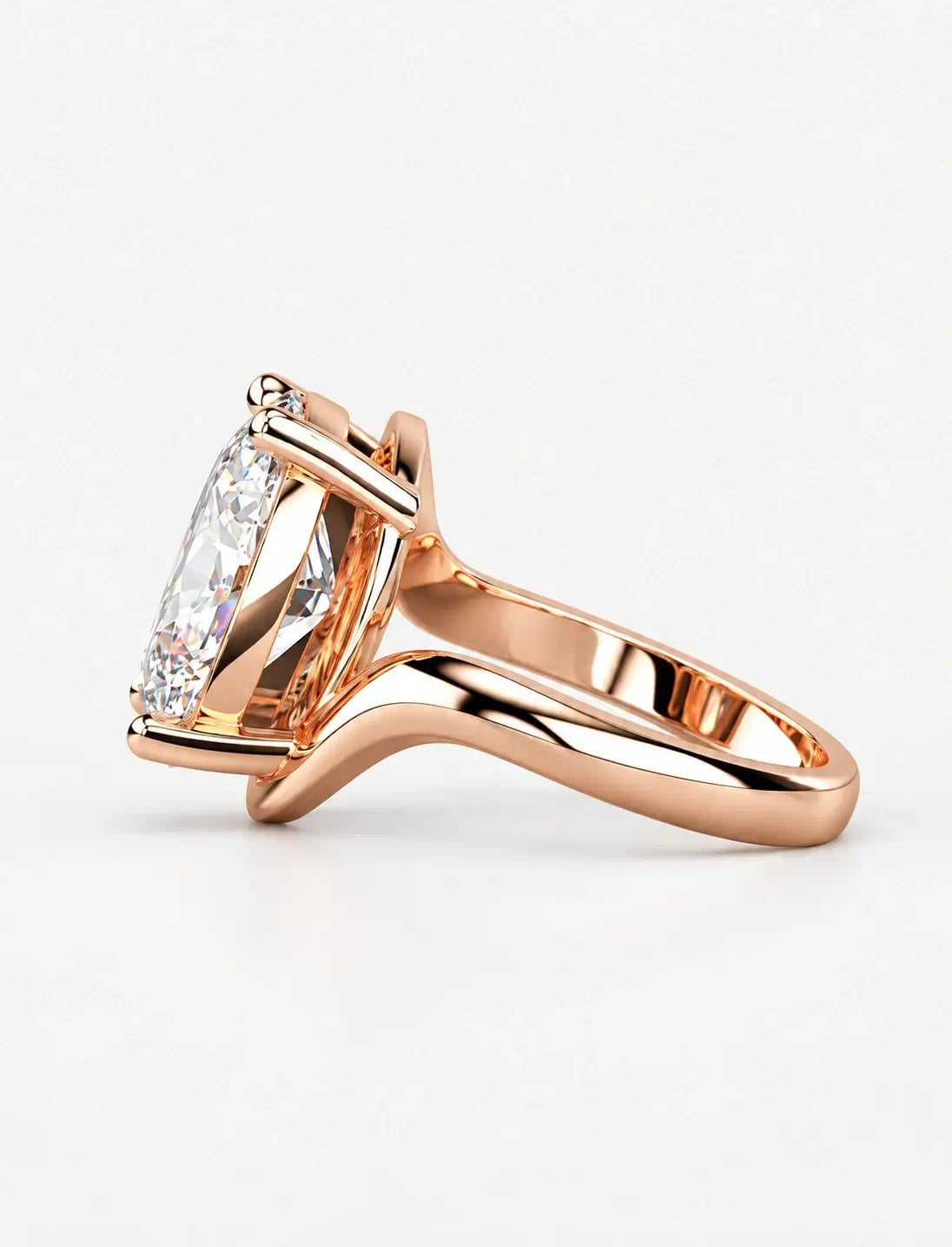 IGI Certified Lab Grown Oval Diamond Bypass Twist Solitaire Engagement Ring in Gold & Platinum