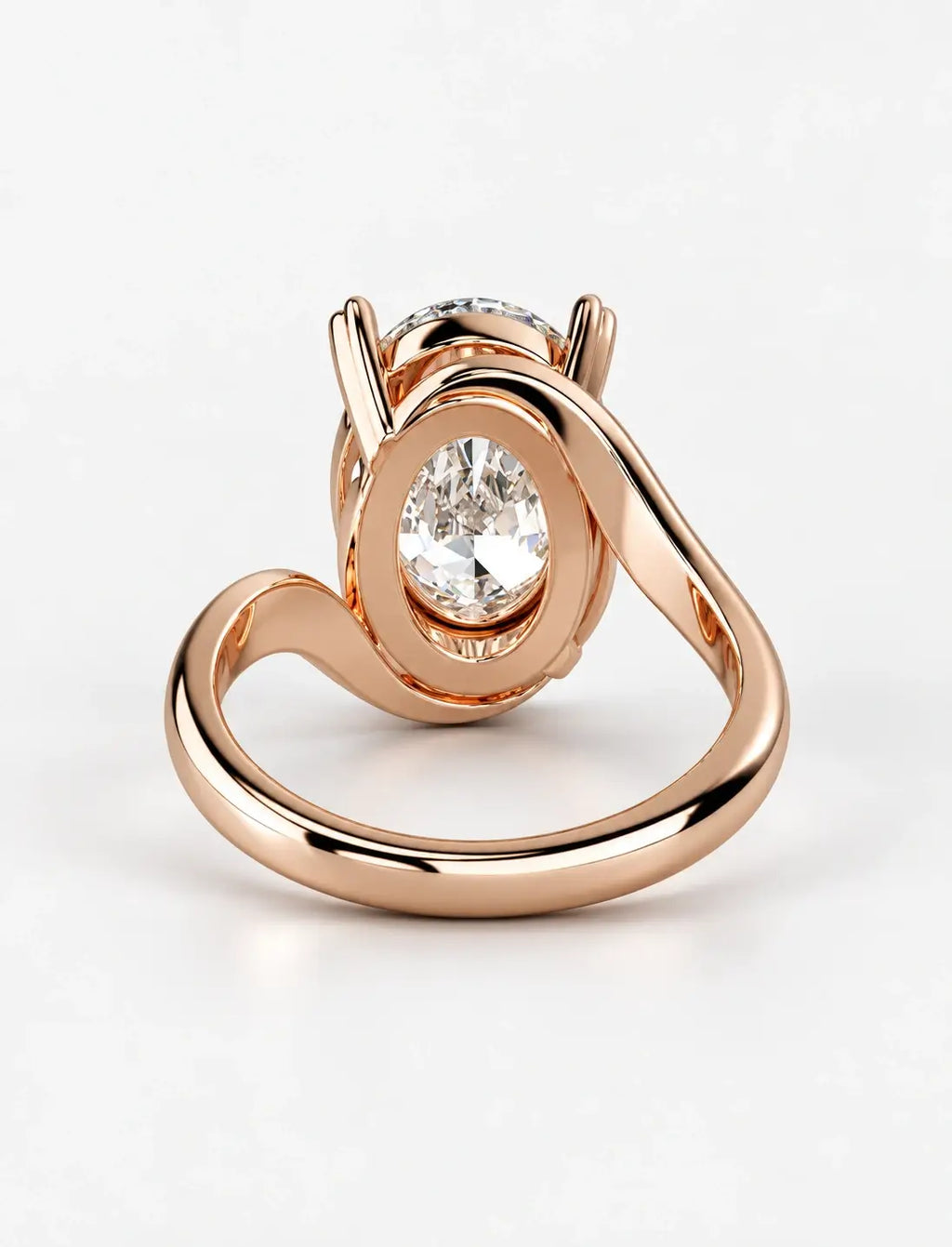 IGI Certified Lab Grown Oval Diamond Bypass Twist Solitaire Engagement Ring in Gold & Platinum