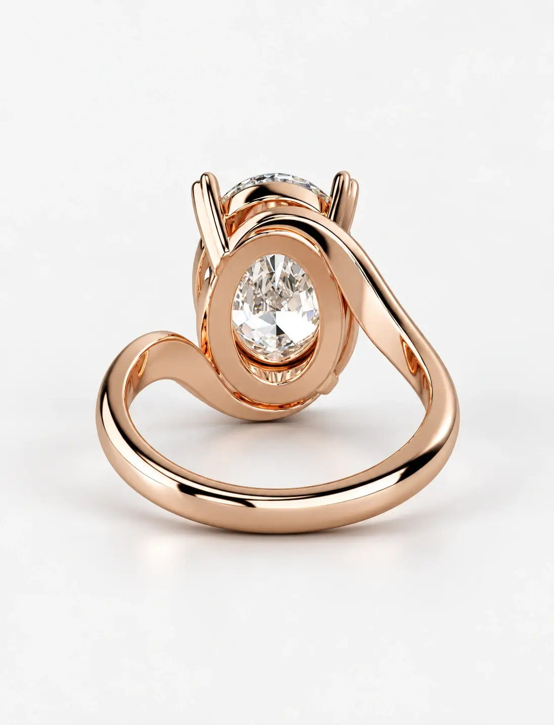 IGI Certified Lab Grown Oval Diamond Bypass Twist Solitaire Engagement Ring in Gold & Platinum