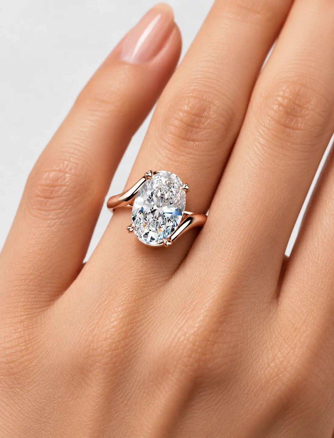 IGI Certified Lab Grown Oval Diamond Bypass Twist Solitaire Engagement Ring in Gold & Platinum