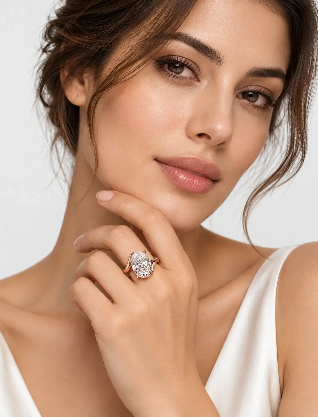 IGI Certified Lab Grown Oval Diamond Bypass Twist Solitaire Engagement Ring in Gold & Platinum