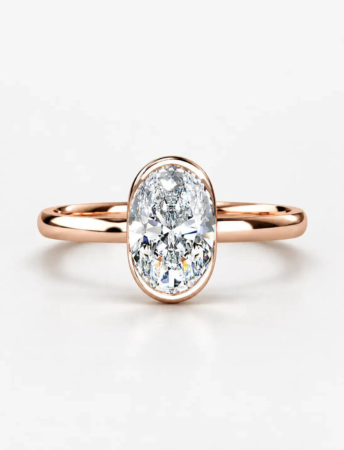 IGI Certified Lab-Grown Modern Minimalist Oval Bezel Solitaire Engagement Ring in Gold & Platinum