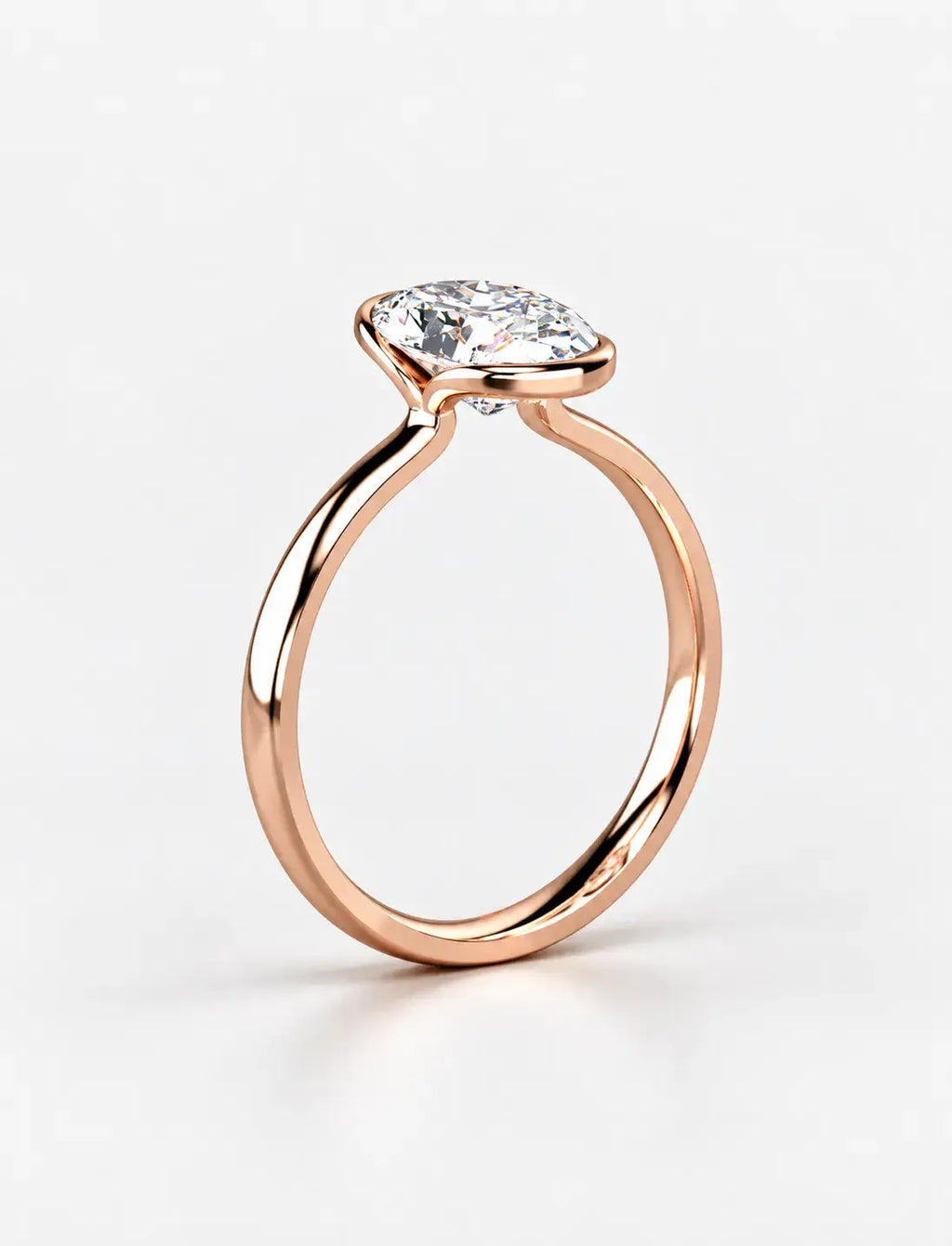 IGI Certified Lab-Grown Modern Minimalist Oval Bezel Solitaire Engagement Ring in Gold & Platinum