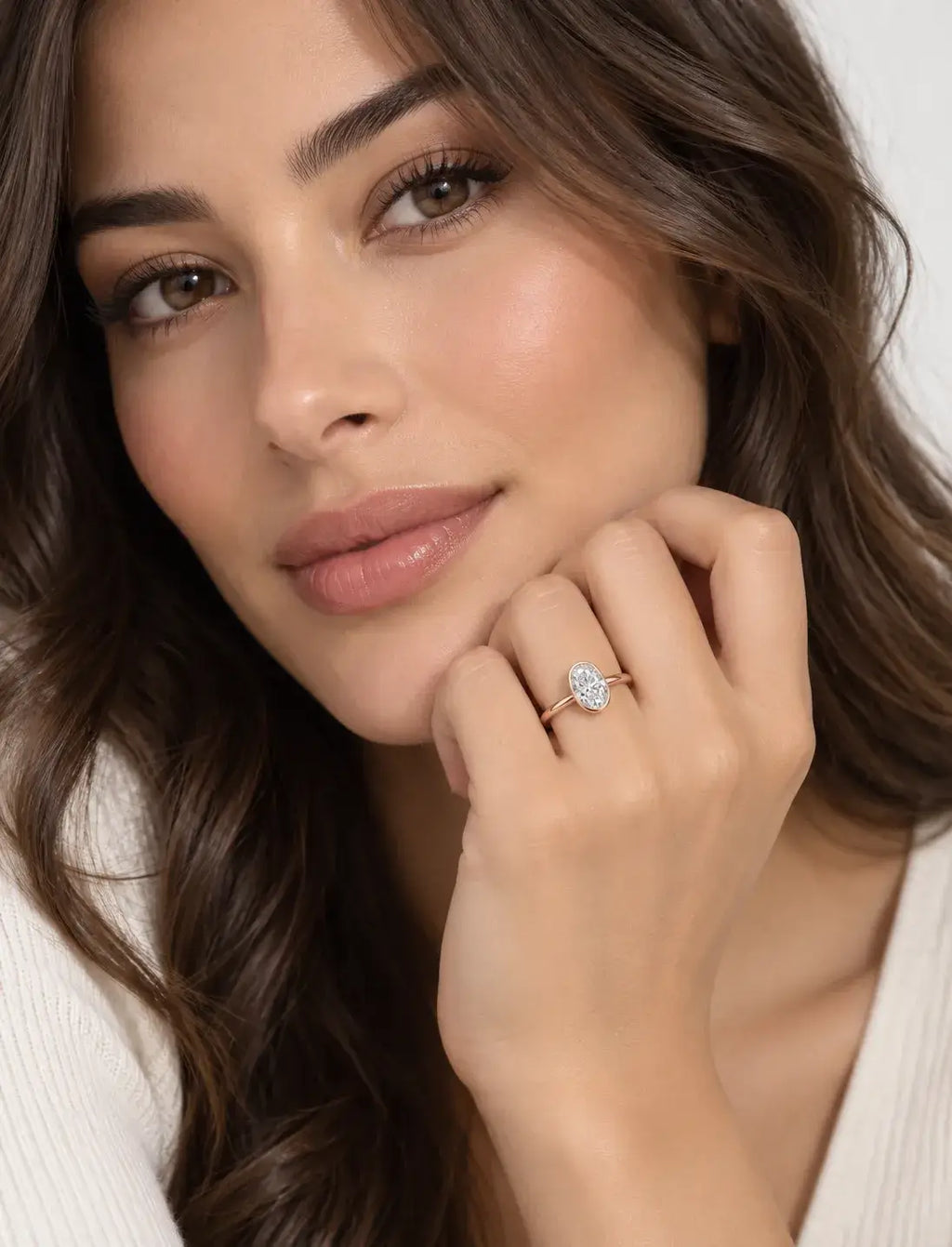 IGI Certified Lab-Grown Modern Minimalist Oval Bezel Solitaire Engagement Ring in Gold & Platinum