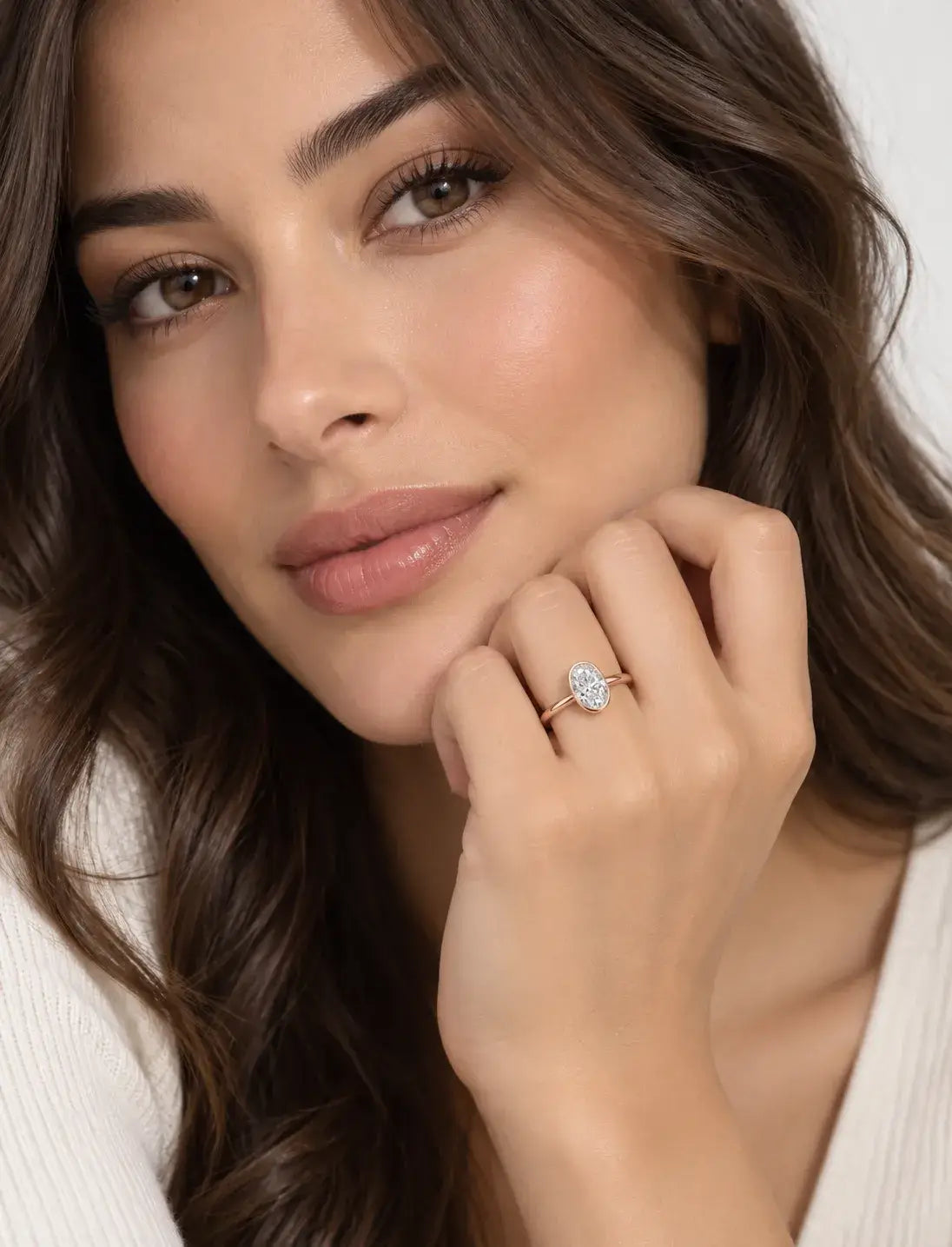 IGI Certified Lab-Grown Modern Minimalist Oval Bezel Solitaire Engagement Ring in Gold & Platinum