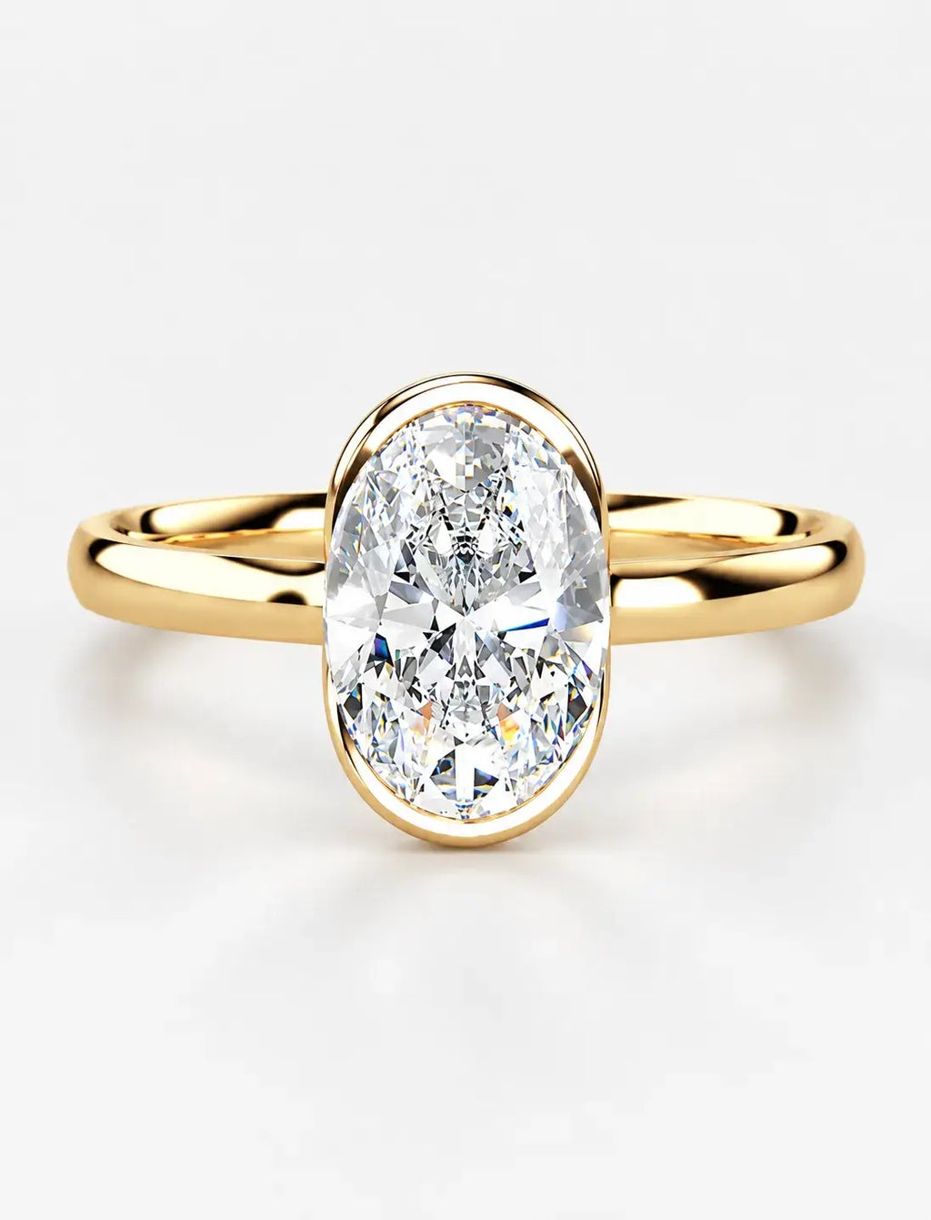 IGI Certified Lab-Grown Modern Minimalist Oval Bezel Solitaire Engagement Ring in Gold & Platinum