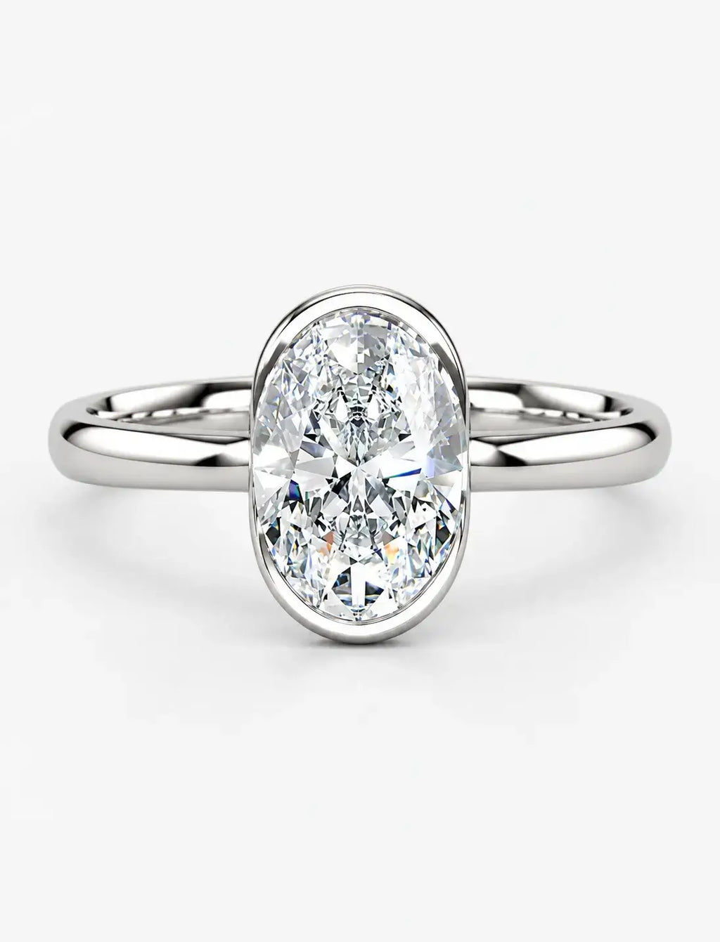 IGI Certified Lab-Grown Modern Minimalist Oval Bezel Solitaire Engagement Ring in Gold & Platinum