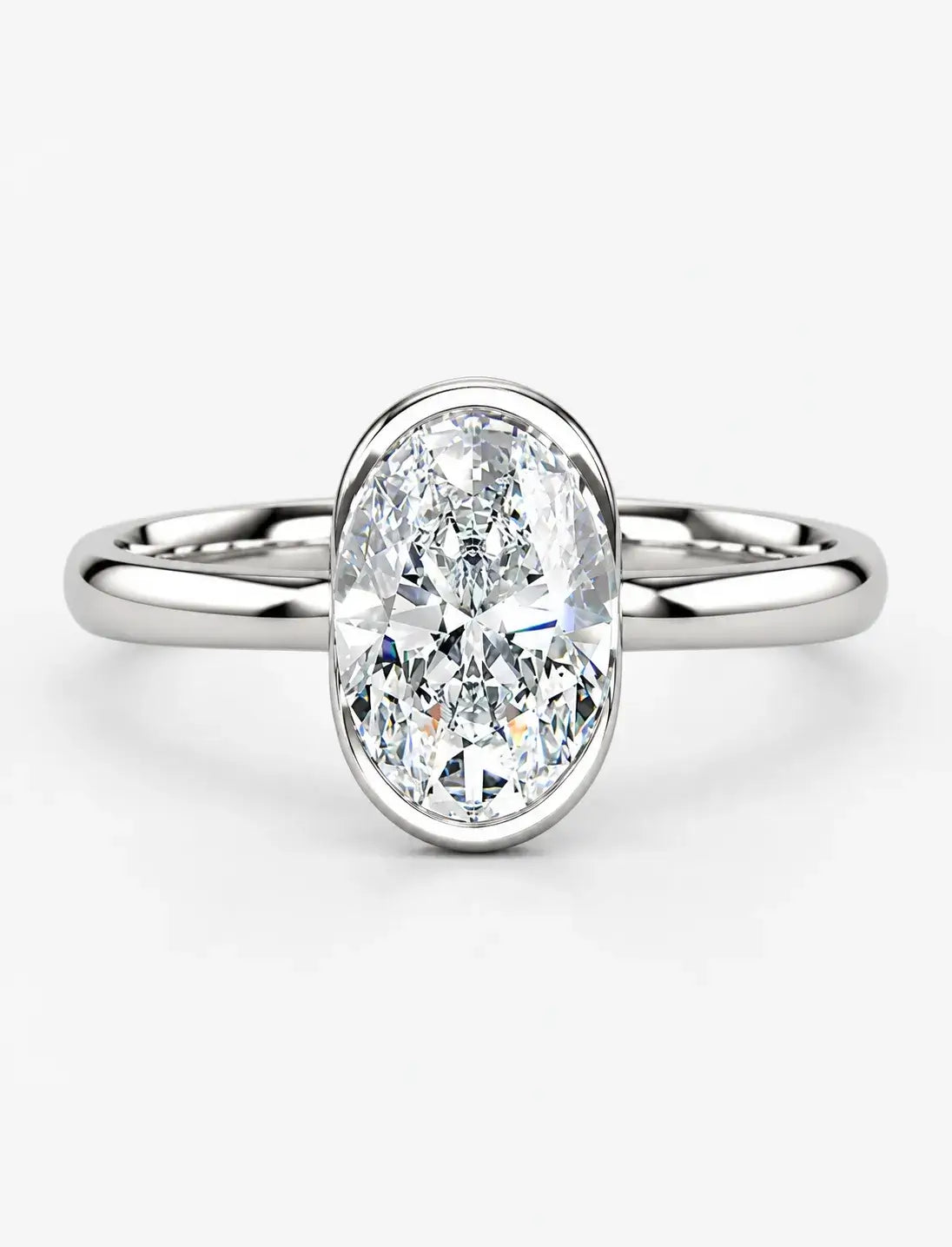 IGI Certified Lab-Grown Modern Minimalist Oval Bezel Solitaire Engagement Ring in Gold & Platinum