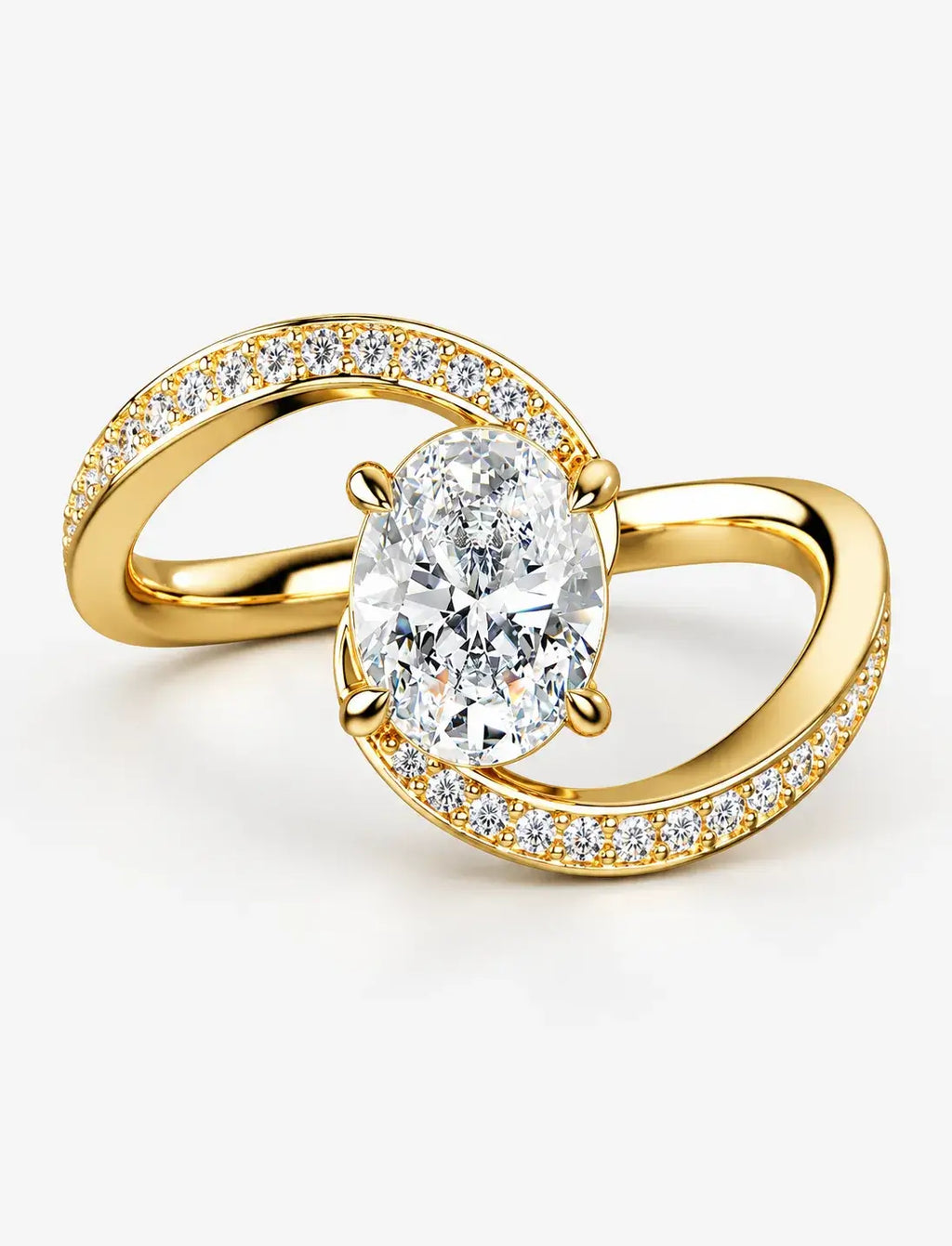 IGI Certified Lab Grown Oval Cut Diamond Infinity Bypass Pavé Engagement Ring in Gold & Platinum