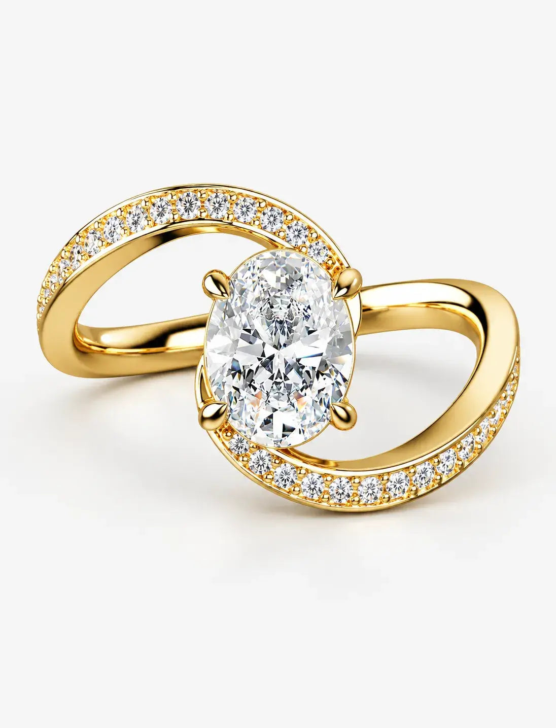 IGI Certified Lab Grown Oval Cut Diamond Infinity Bypass Pavé Engagement Ring in Gold & Platinum