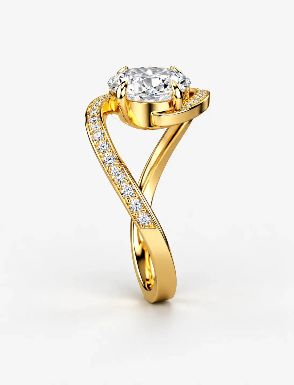 IGI Certified Lab Grown Oval Cut Diamond Infinity Bypass Pavé Engagement Ring in Gold & Platinum