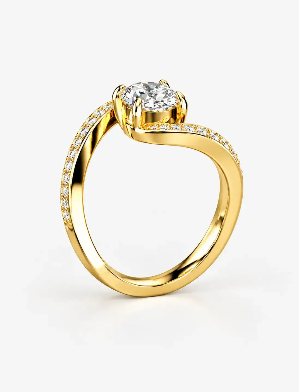 IGI Certified Lab Grown Oval Cut Diamond Infinity Bypass Pavé Engagement Ring in Gold & Platinum