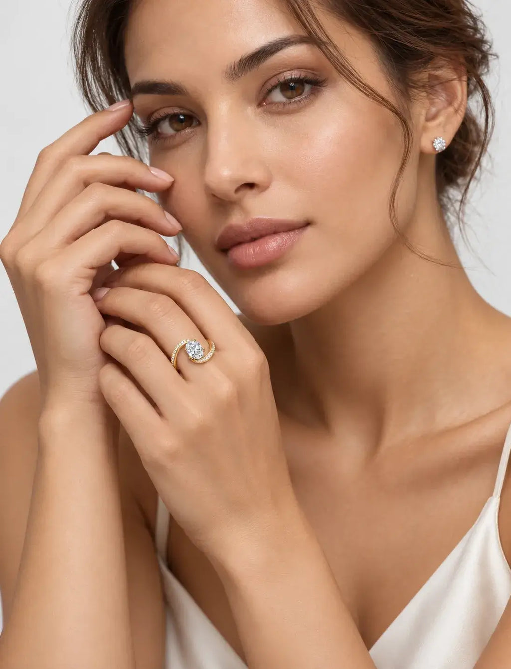 IGI Certified Lab Grown Oval Cut Diamond Infinity Bypass Pavé Engagement Ring in Gold & Platinum