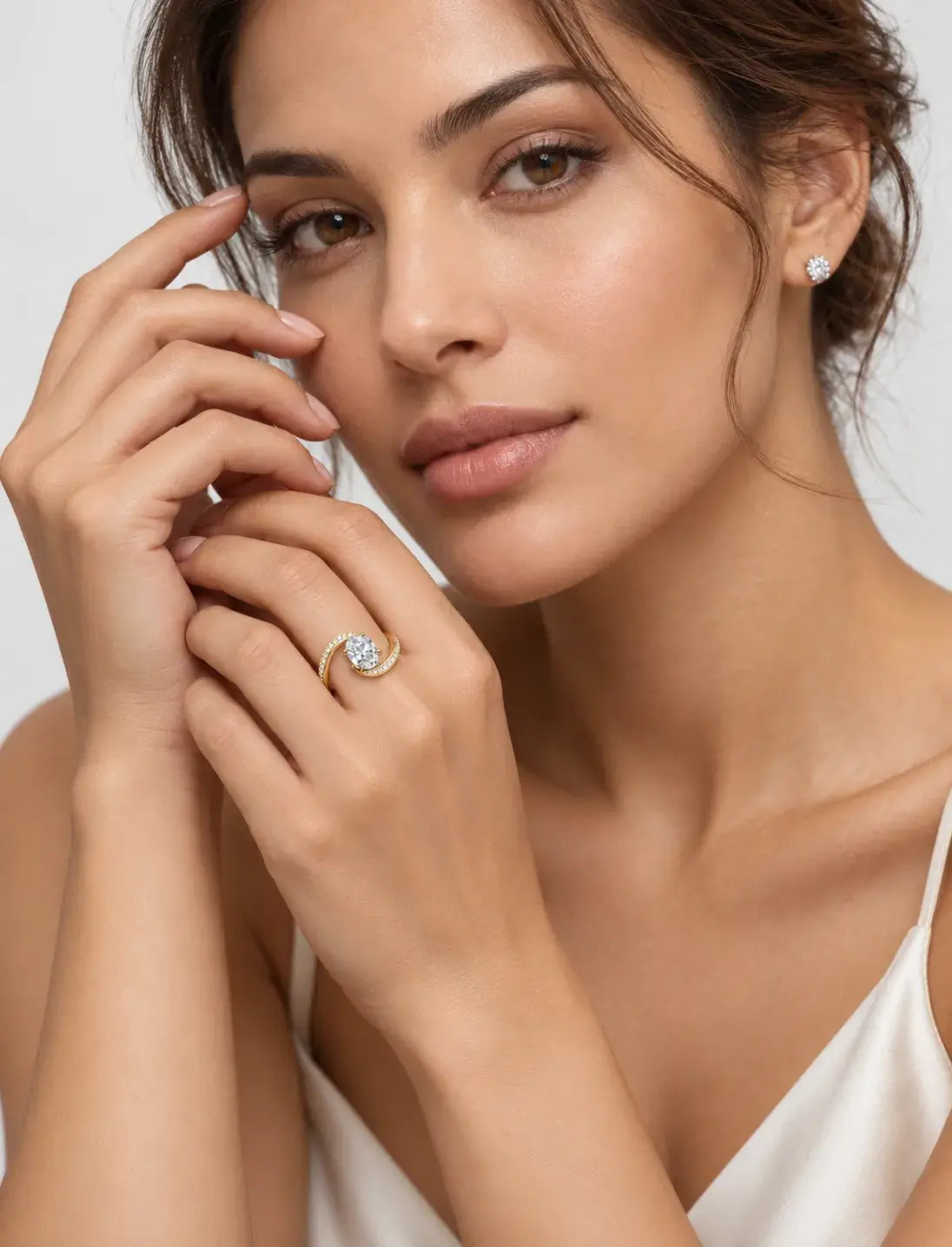 IGI Certified Lab Grown Oval Cut Diamond Infinity Bypass Pavé Engagement Ring in Gold & Platinum