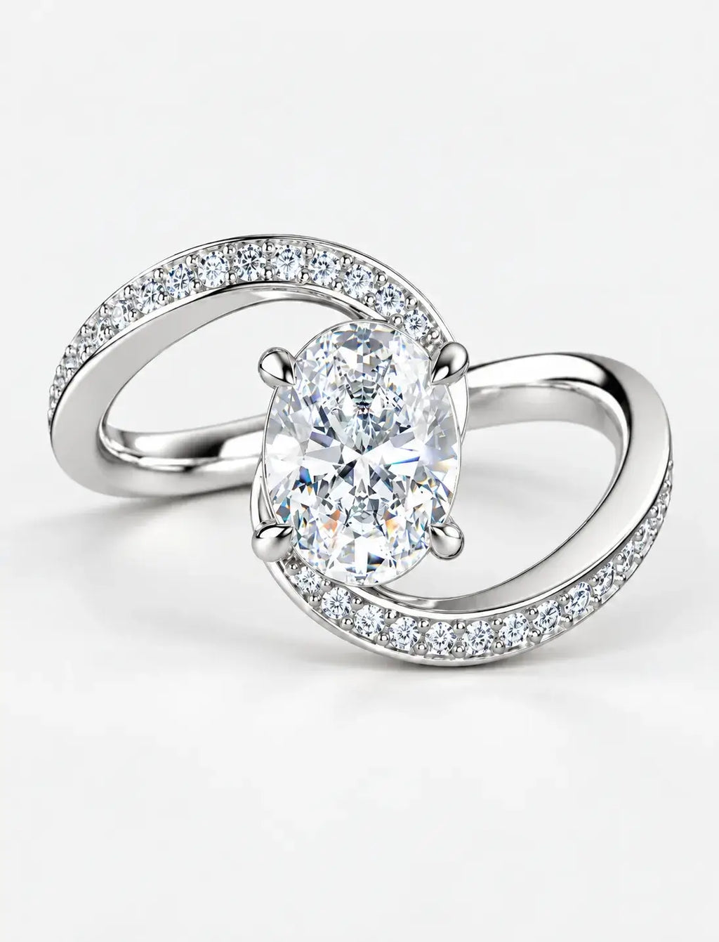 IGI Certified Lab Grown Oval Cut Diamond Infinity Bypass Pavé Engagement Ring in Gold & Platinum