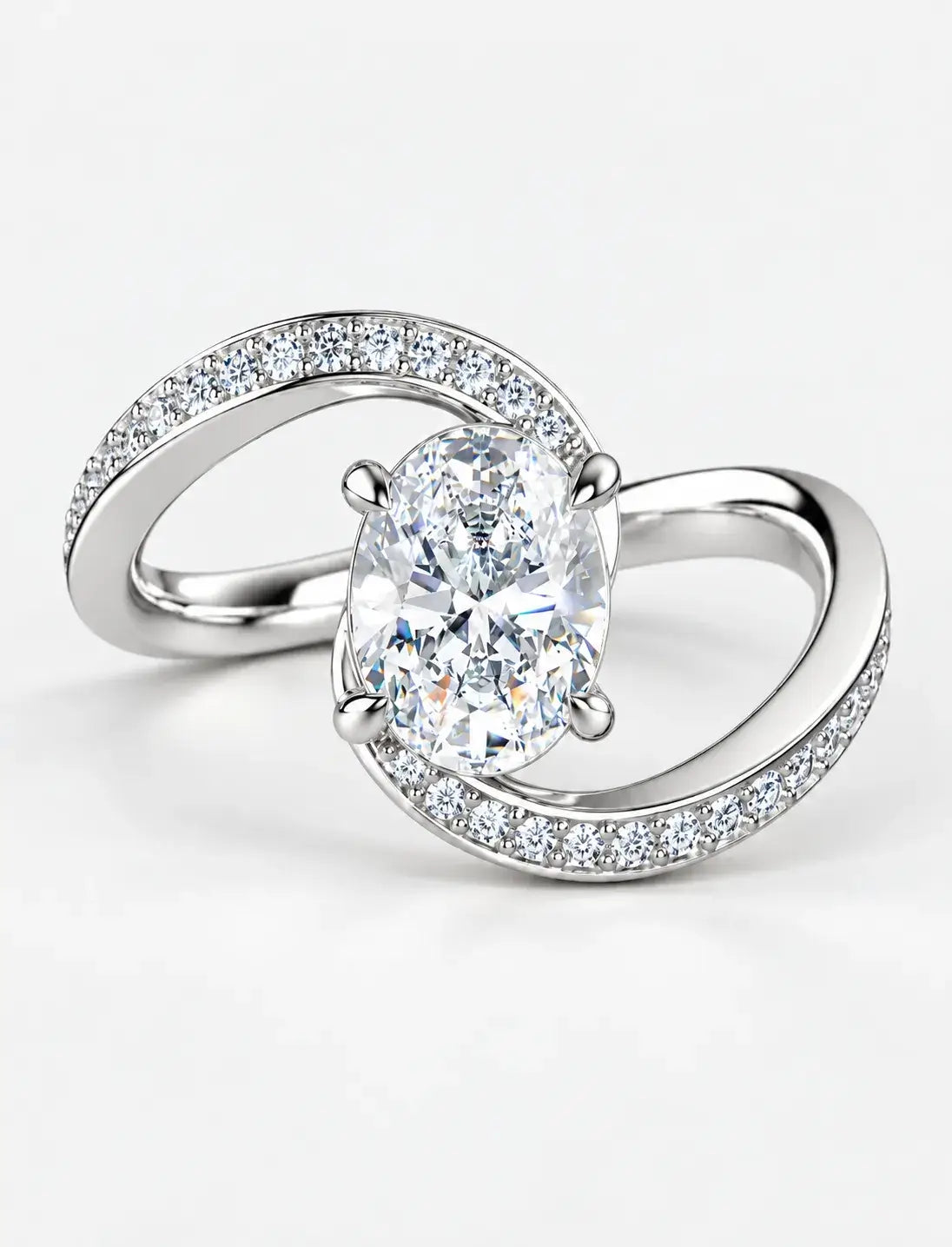 IGI Certified Lab Grown Oval Cut Diamond Infinity Bypass Pavé Engagement Ring in Gold & Platinum