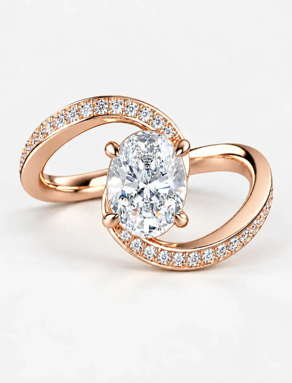 IGI Certified Lab Grown Oval Cut Diamond Infinity Bypass Pavé Engagement Ring in Gold & Platinum