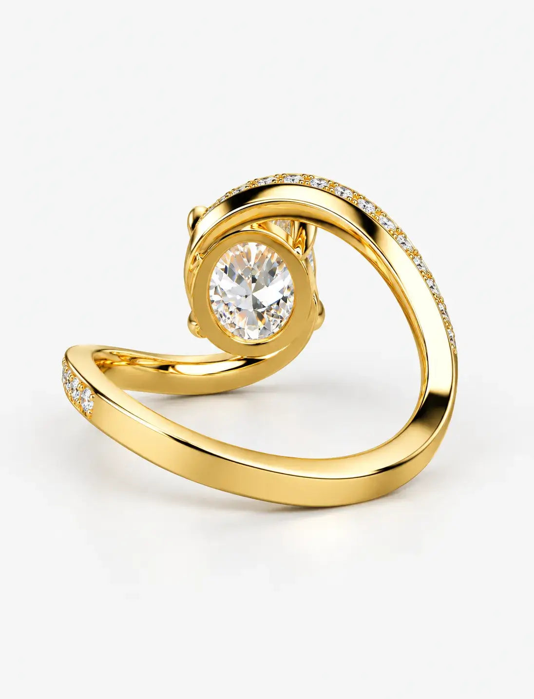 IGI Certified Lab Grown Oval Cut Diamond Infinity Bypass Pavé Engagement Ring in Gold & Platinum