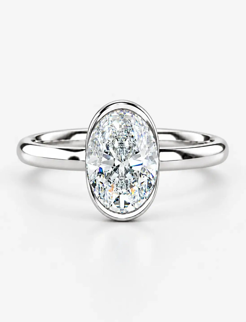 IGI Certified Lab-Grown Oval Bezel-Set Solitaire Engagement Ring in Gold & Platinum