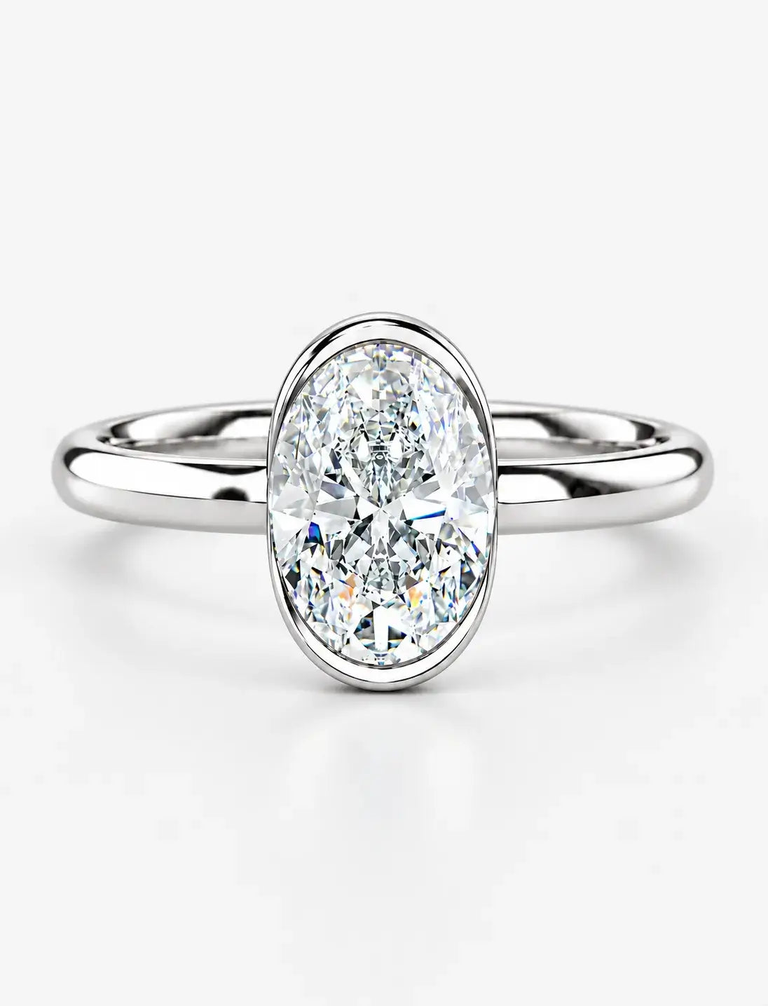 IGI Certified Lab-Grown Oval Bezel-Set Solitaire Engagement Ring in Gold & Platinum