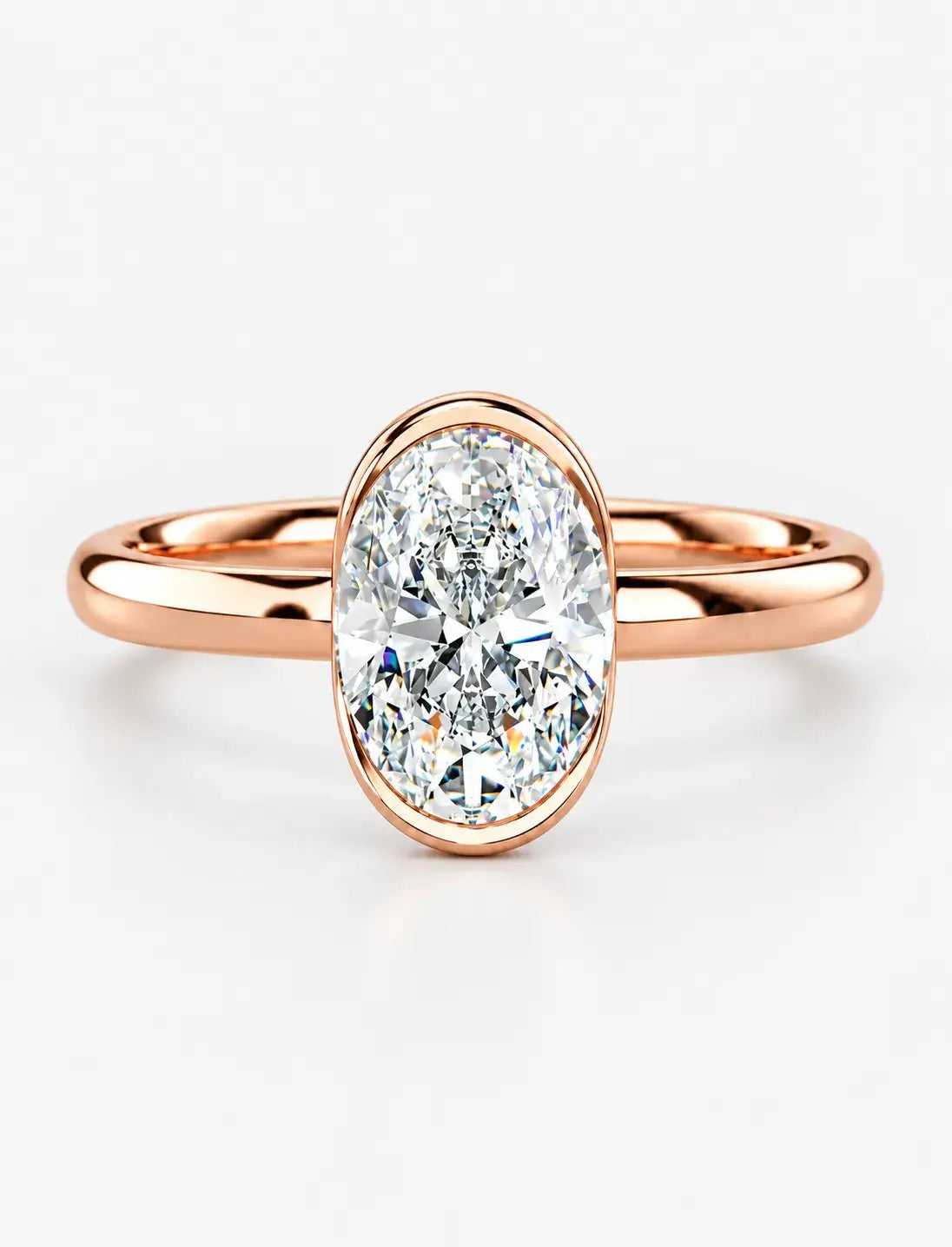 IGI Certified Lab-Grown Oval Bezel-Set Solitaire Engagement Ring in Gold & Platinum