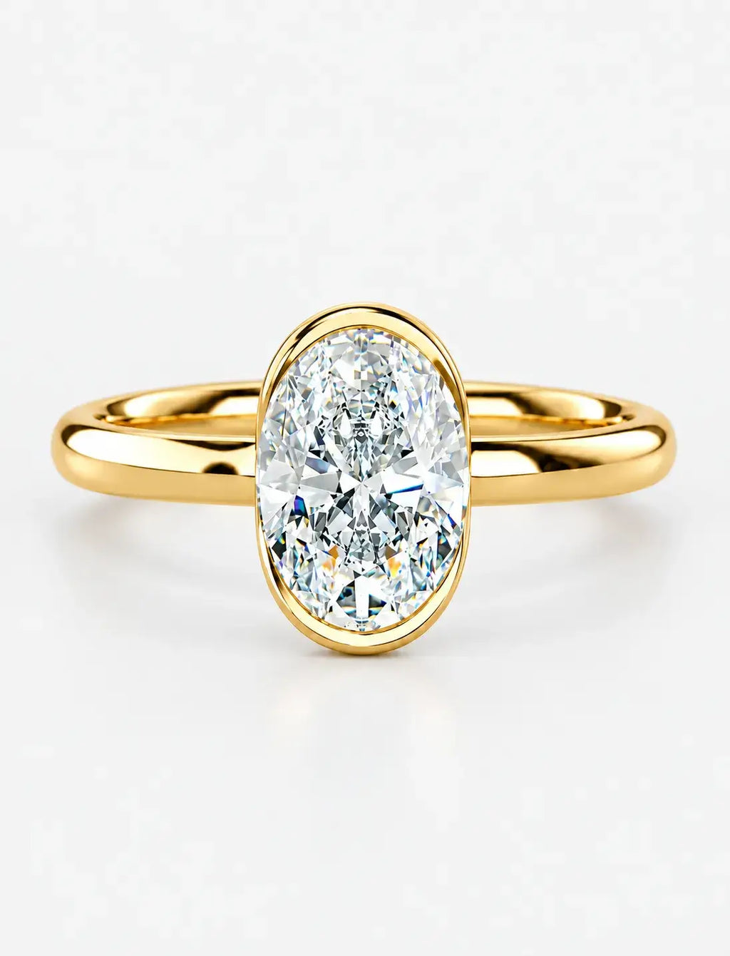 IGI Certified Lab-Grown Oval Bezel-Set Solitaire Engagement Ring in Gold & Platinum