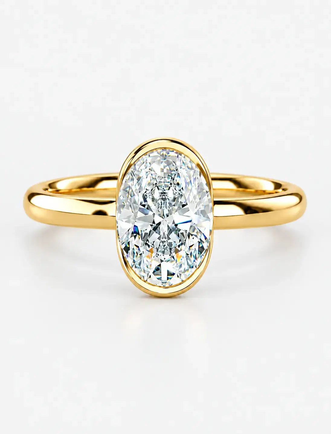 IGI Certified Lab-Grown Oval Bezel-Set Solitaire Engagement Ring in Gold & Platinum