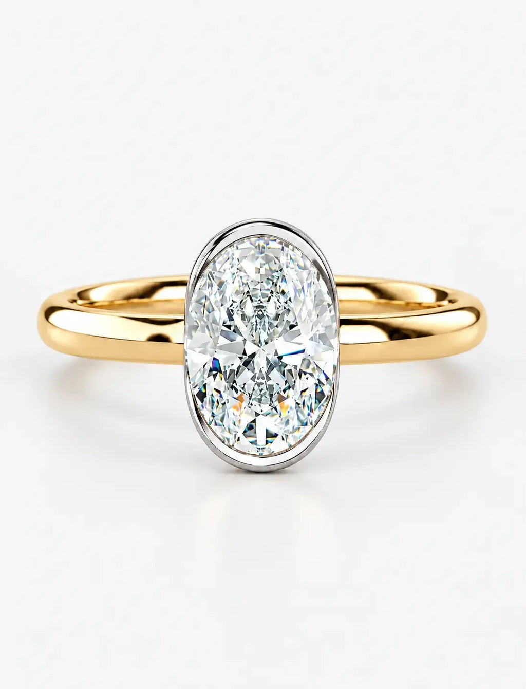 IGI Certified Lab-Grown Oval Bezel-Set Solitaire Engagement Ring in Gold & Platinum